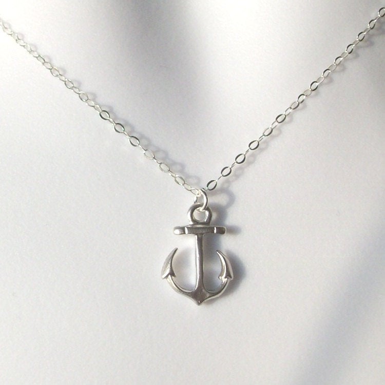 Silver Anchor Necklace - Sterling Silver Anchor Necklace, Sterling Silver Necklace, bridesmaid gifts, grey, white, silver, Christmas Gift