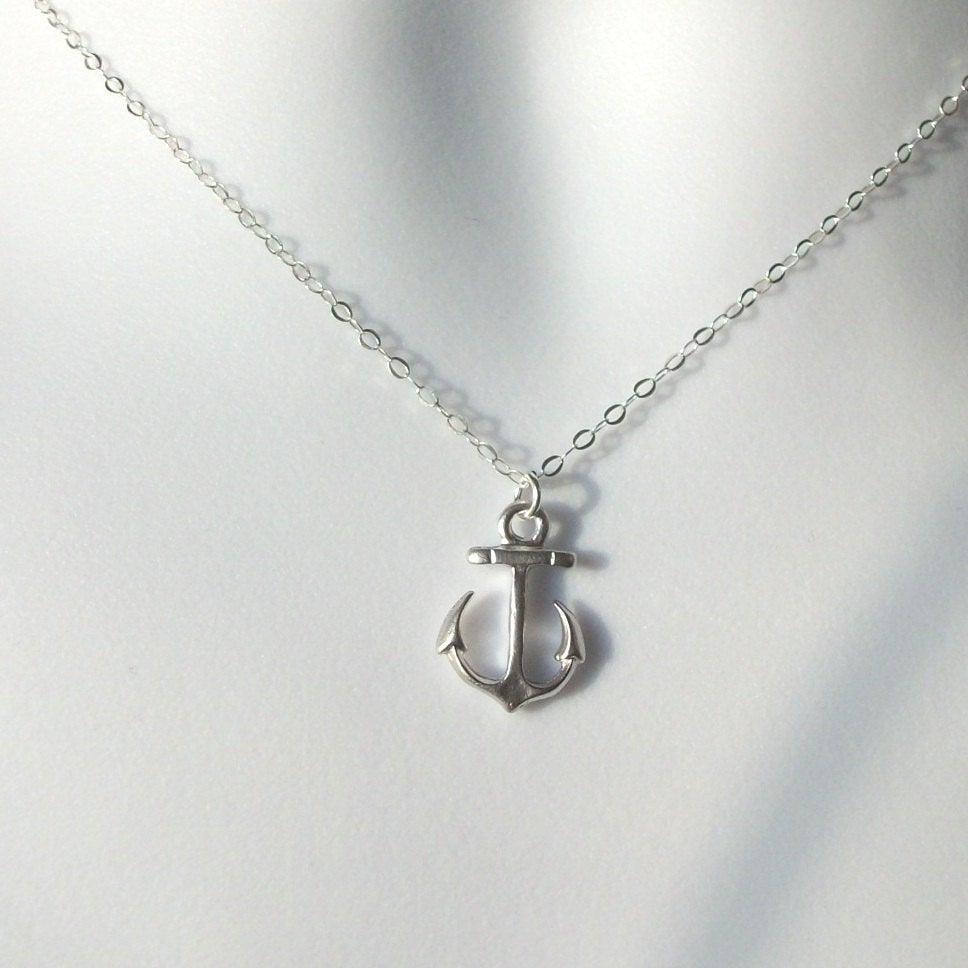 Silver Anchor Necklace - Sterling Silver Anchor Necklace, Sterling Silver Necklace, bridesmaid gifts, grey, white, silver, Christmas Gift