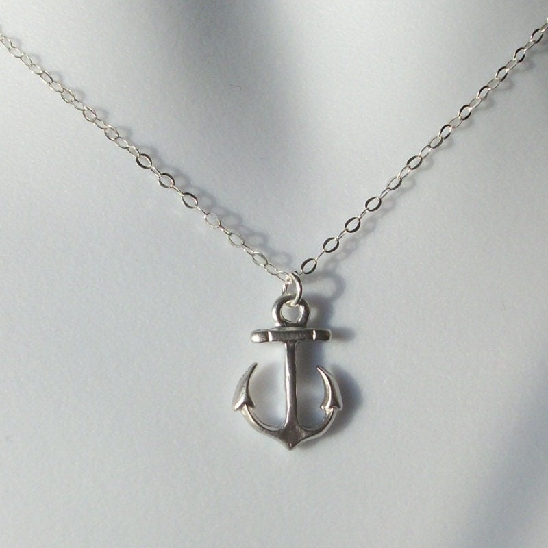 Silver Anchor Necklace - Sterling Silver Anchor Necklace, Sterling Silver Necklace, bridesmaid gifts, grey, white, silver, Christmas Gift