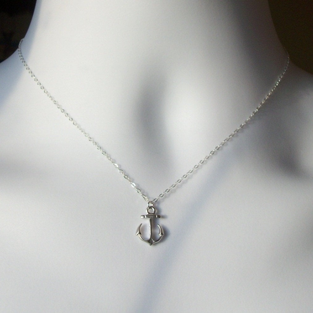 Silver Anchor Necklace - Sterling Silver Anchor Necklace, Sterling Silver Necklace, bridesmaid gifts, grey, white, silver, Christmas Gift