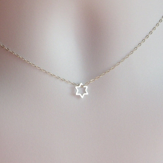 Star Necklace - Tiny Silver Star Necklace - Sterling Silver Star Outline Necklace, Sterling Silver Necklace, Star of David