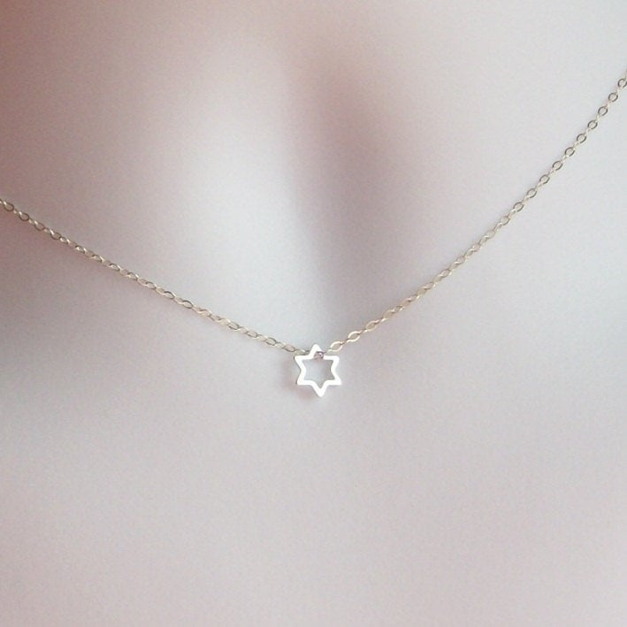 Star Necklace - Tiny Silver Star Necklace - Sterling Silver Star Outline Necklace, Sterling Silver Necklace, Star of David