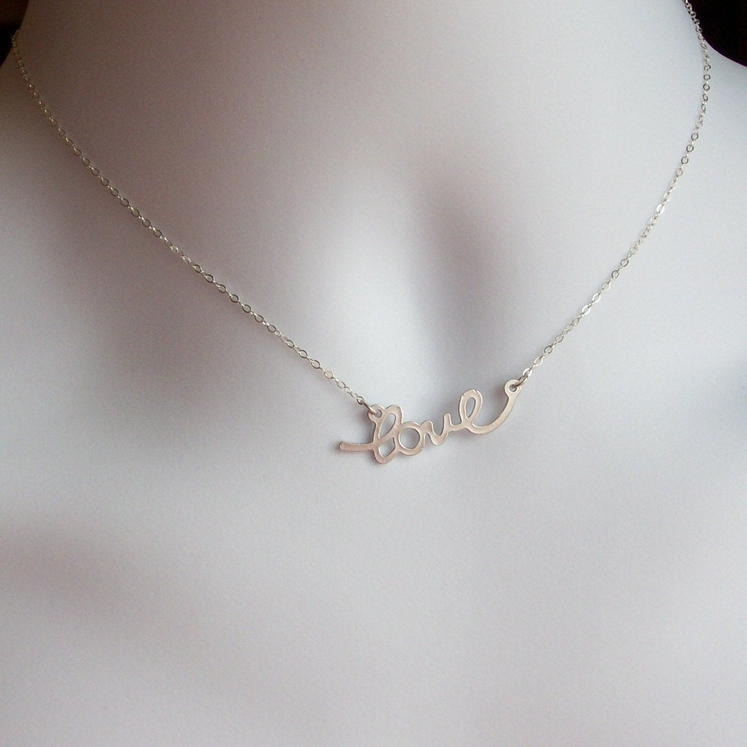 Love Necklace - Silver Cursive Love Necklace, Sterling Silver Necklace, Word necklace, Lower case love necklace