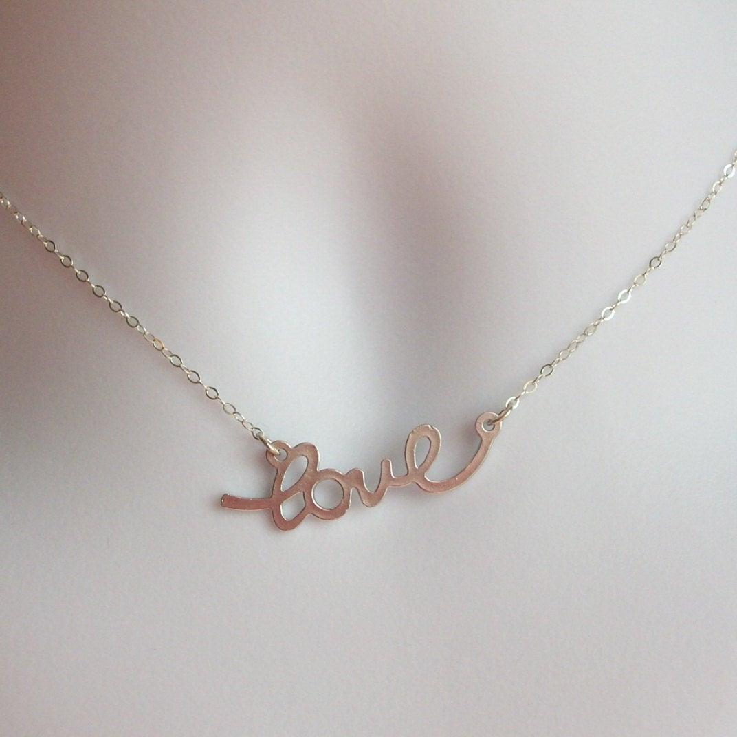 Love Necklace - Silver Cursive Love Necklace, Sterling Silver Necklace, Word necklace, Lower case love necklace