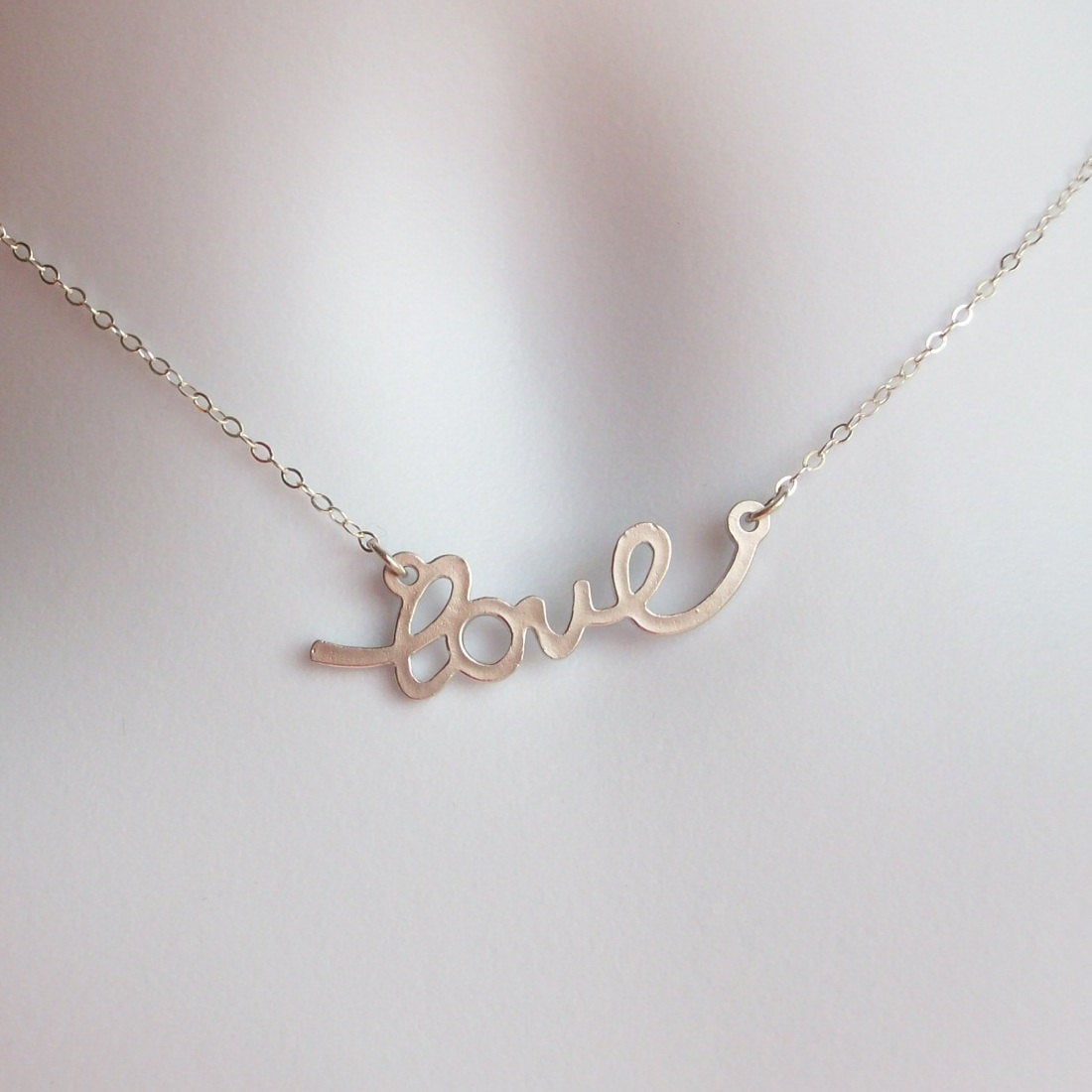 Love Necklace - Silver Cursive Love Necklace, Sterling Silver Necklace, Word necklace, Lower case love necklace