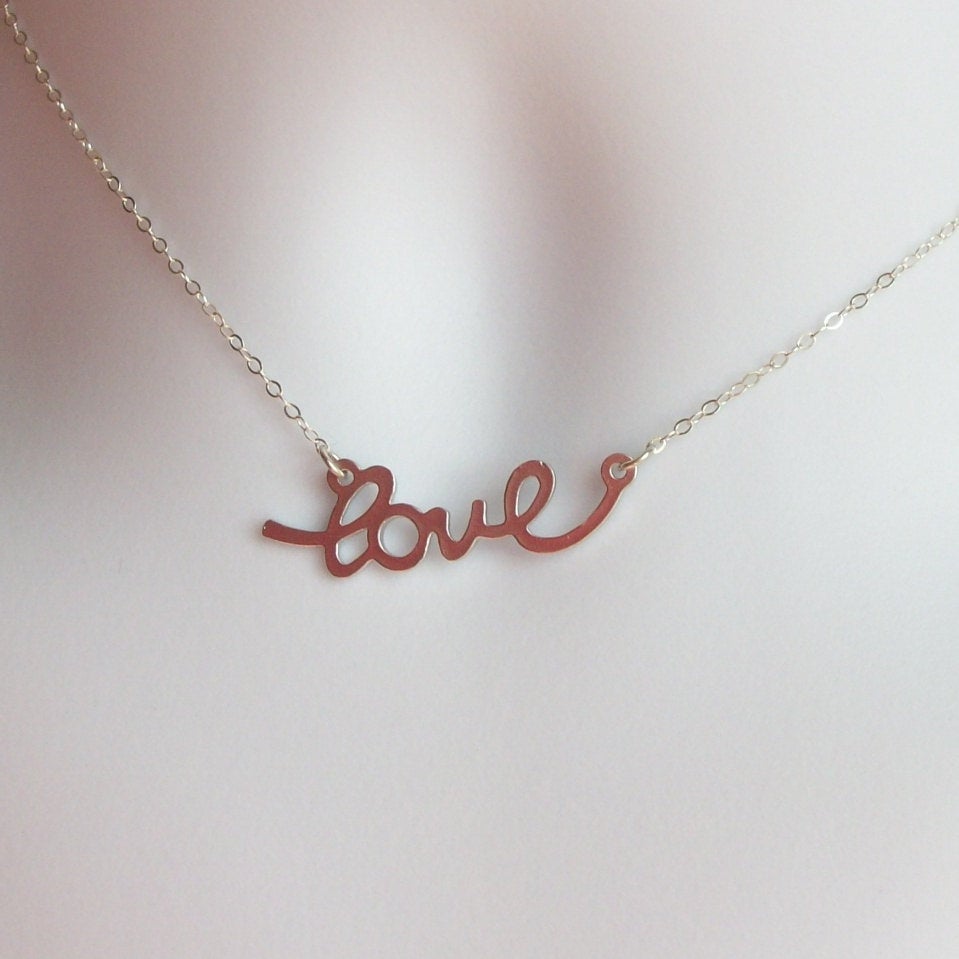 Love Necklace - Silver Cursive Love Necklace, Sterling Silver Necklace, Word necklace, Lower case love necklace