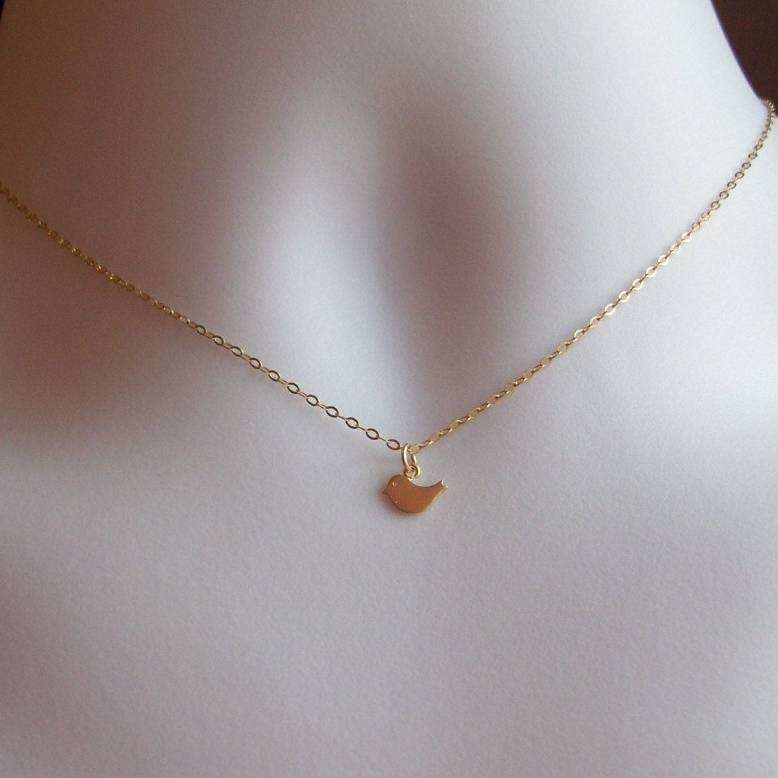 Gold Bird Necklace - Tiny Gold Bird Necklace, Gold Filled Necklace, Mod Bird Necklace, Itty Bitty Bird Necklace - Bridesmaid Gifts