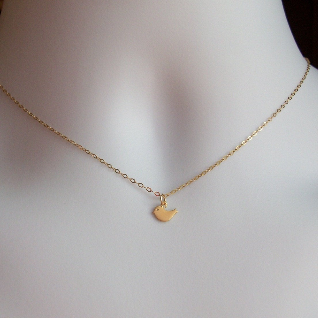 Gold Bird Necklace - Tiny Gold Bird Necklace, Gold Filled Necklace, Mod Bird Necklace, Itty Bitty Bird Necklace - Bridesmaid Gifts