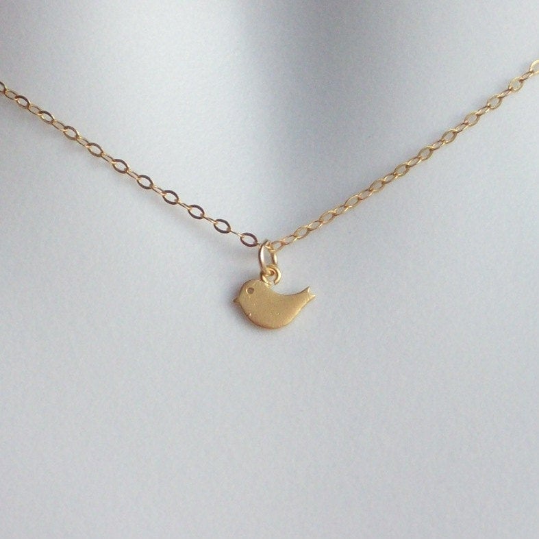 Gold Bird Necklace - Tiny Gold Bird Necklace, Gold Filled Necklace, Mod Bird Necklace, Itty Bitty Bird Necklace - Bridesmaid Gifts