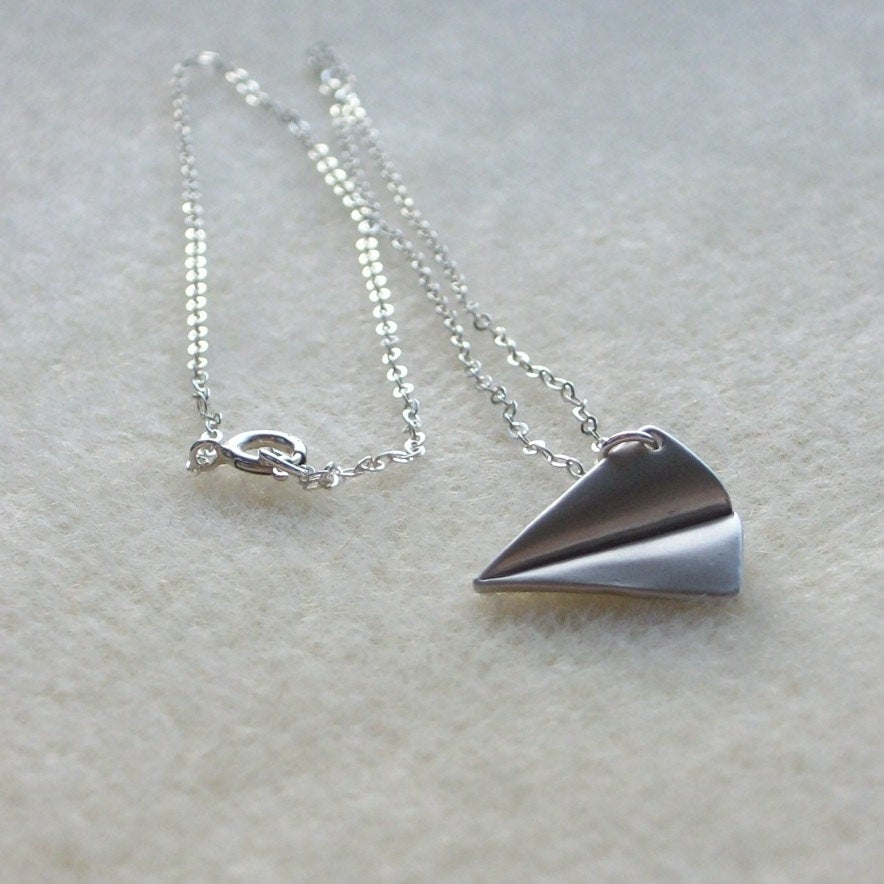 Silver Airplane Necklace - Small Airplane Necklace - Paper Airplane Necklace - Sterling Silver Necklace - Bridal Gifts - Christmas Gifts