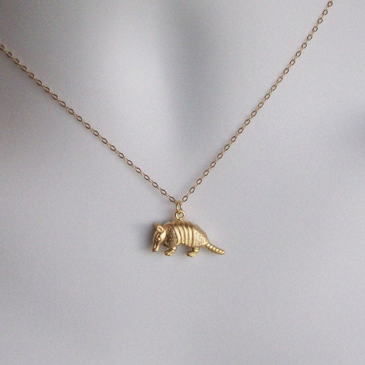 Gold Armadillo Necklace - 3d Armadillo Pendant Necklace - Gold Filled Necklace - Animal Jewelry - Animal Necklace