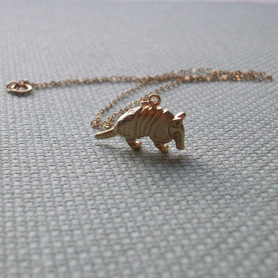 Gold Armadillo Necklace - 3d Armadillo Pendant Necklace - Gold Filled Necklace - Animal Jewelry - Animal Necklace