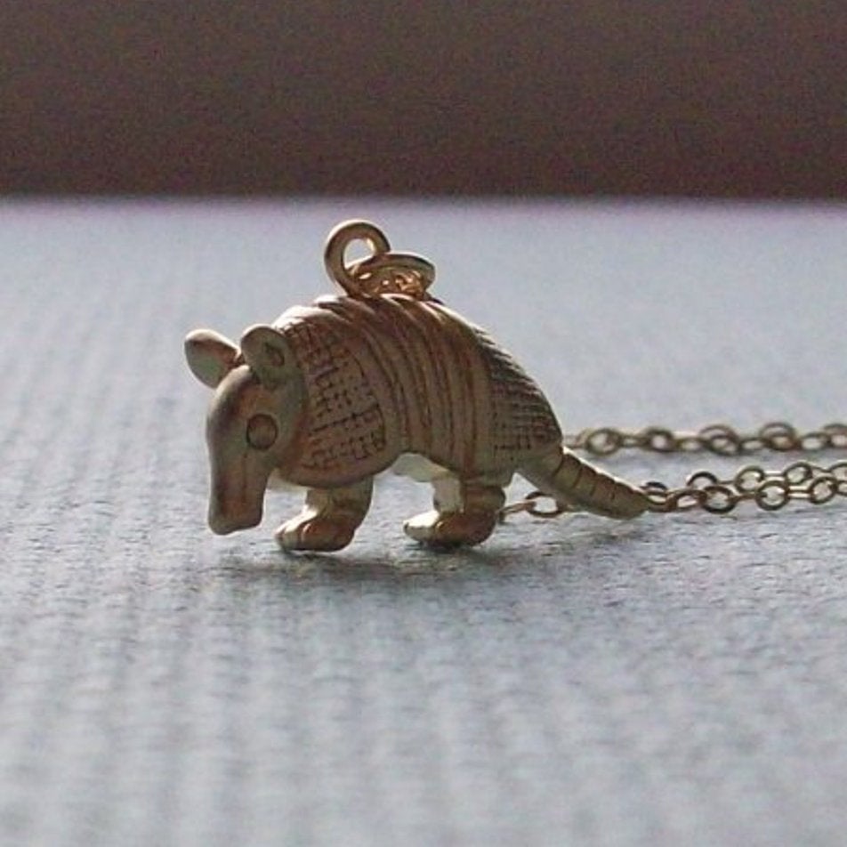 Gold Armadillo Necklace - 3d Armadillo Pendant Necklace - Gold Filled Necklace - Animal Jewelry - Animal Necklace