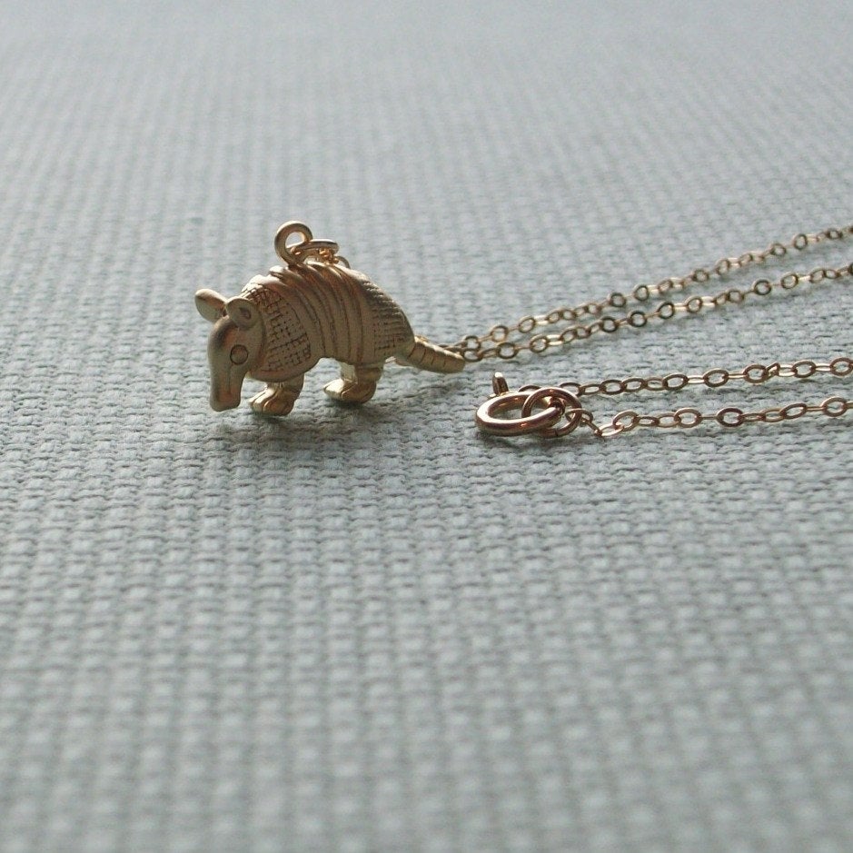 Gold Armadillo Necklace - 3d Armadillo Pendant Necklace - Gold Filled Necklace - Animal Jewelry - Animal Necklace