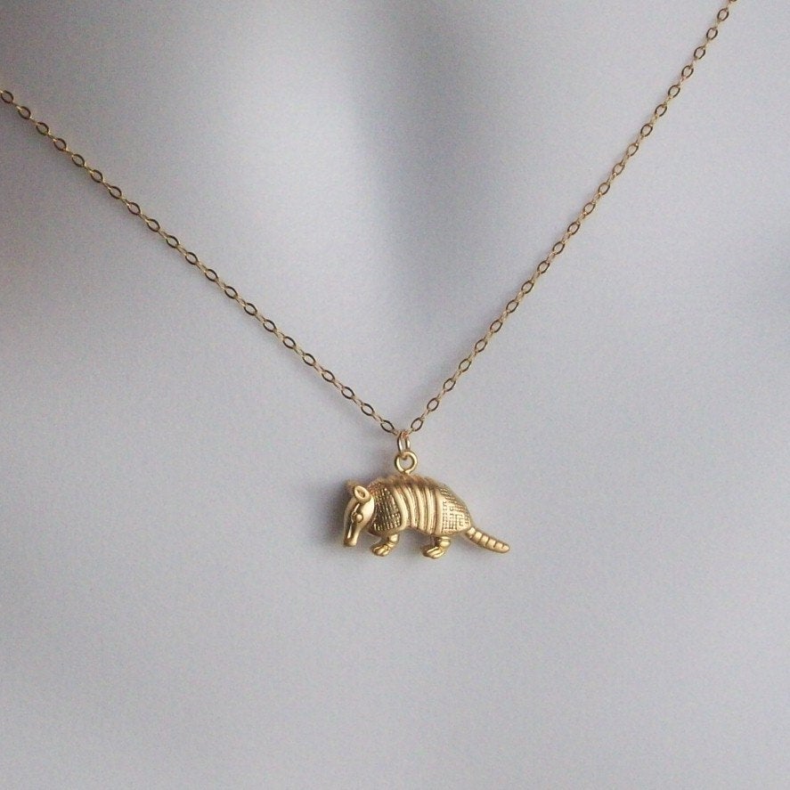 Gold Armadillo Necklace - 3d Armadillo Pendant Necklace - Gold Filled Necklace - Animal Jewelry - Animal Necklace