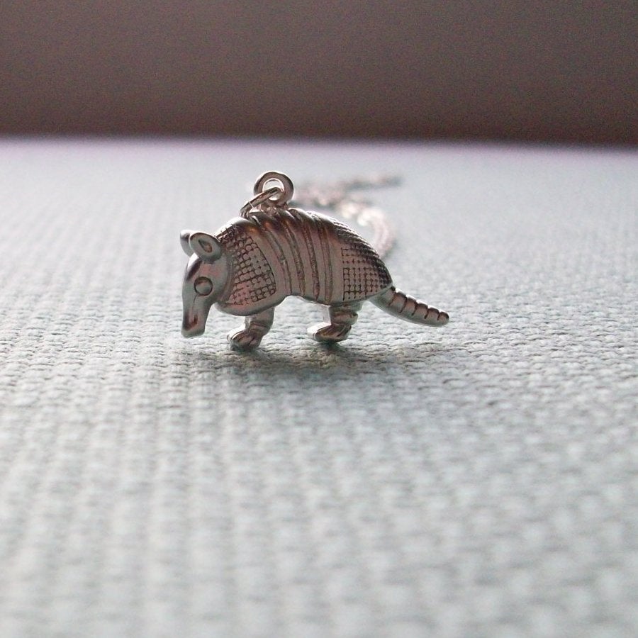 Silver Armadillo Necklace - 3d Armadillo Pendant Necklace - Sterling Silver Necklace - Animal Jewelry - Animal Necklace - Steampunk