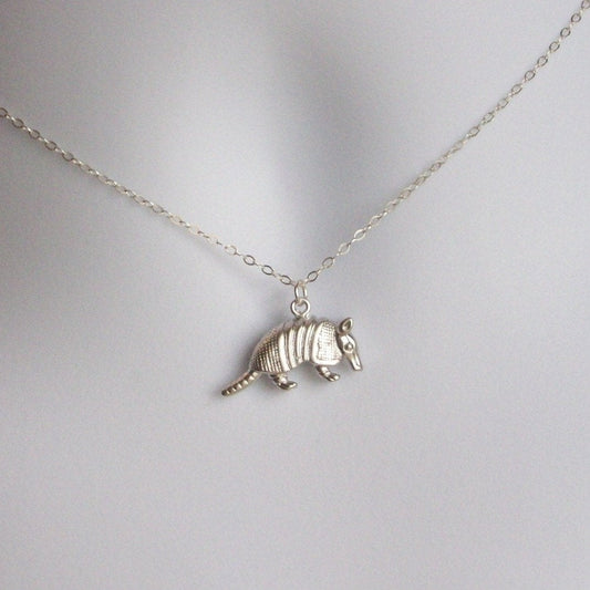 Silver Armadillo Necklace - 3d Armadillo Pendant Necklace - Sterling Silver Necklace - Animal Jewelry - Animal Necklace - Steampunk