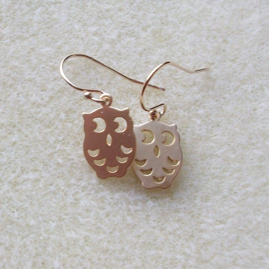 Gold Owl Earrings - Tiny Owl Earrings - Gold Filled Earrings - Animal Earrings - Animal Jewelry - Christmas Gift - orange, yellow, gold
