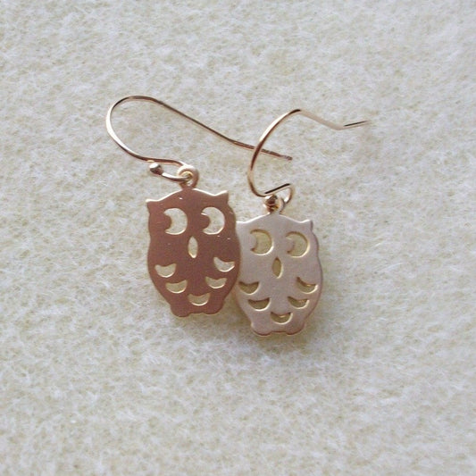 Gold Owl Earrings - Tiny Owl Earrings - Gold Filled Earrings - Animal Earrings - Animal Jewelry - Christmas Gift - orange, yellow, gold