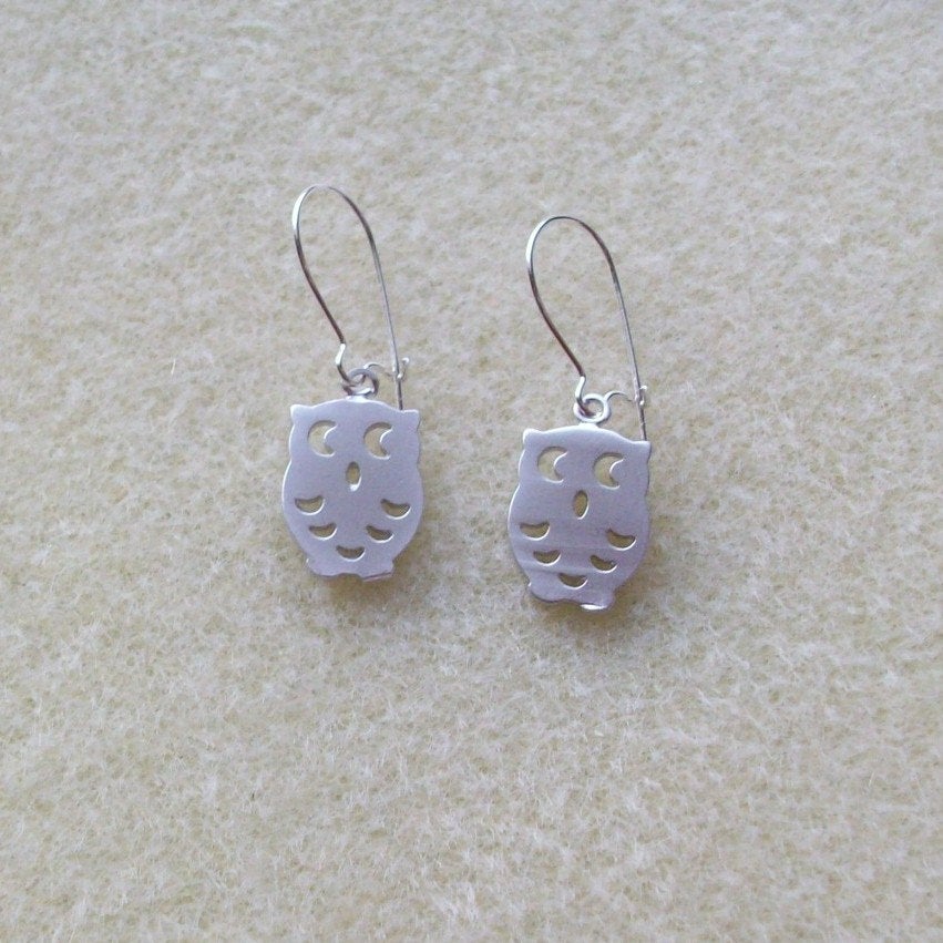 Silver Owl Earrings - Tiny Owl Earrings - Sterling Silver Earrings - Animal Earrings - Animal Jewelry - Christmas Gift - grey, gray, white