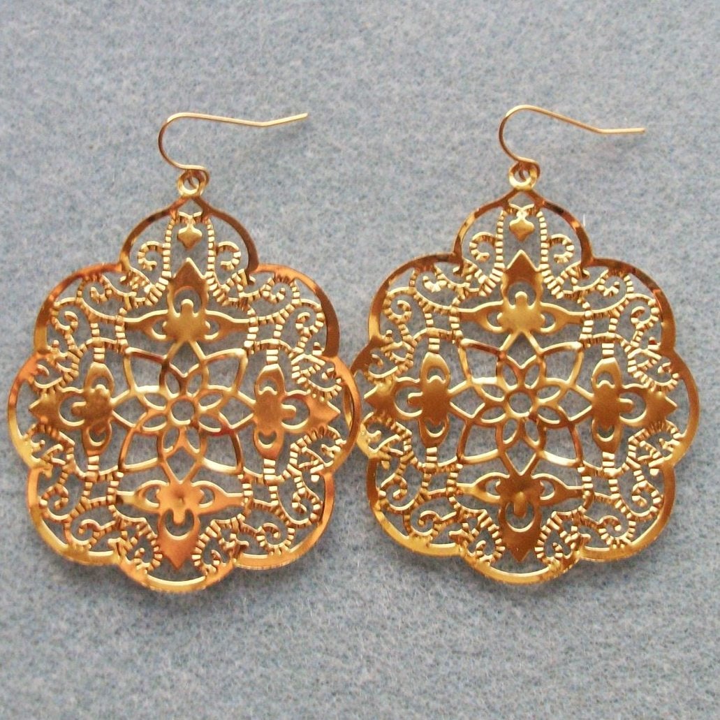 Gold Earrings-Gold Filigree Earrings-Dangle Earrings-Gold Filled Filigree Earrings-Drop earrings-Chandelier Earrings