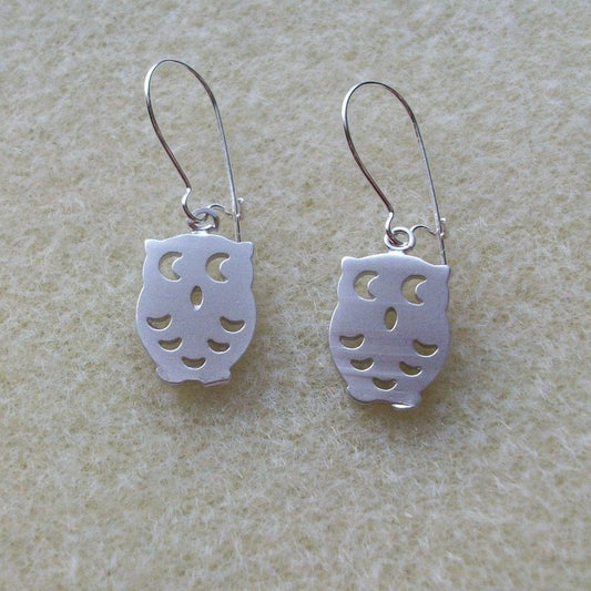 Silver Owl Earrings - Tiny Owl Earrings - Sterling Silver Earrings - Animal Earrings - Animal Jewelry - Christmas Gift - grey, gray, white