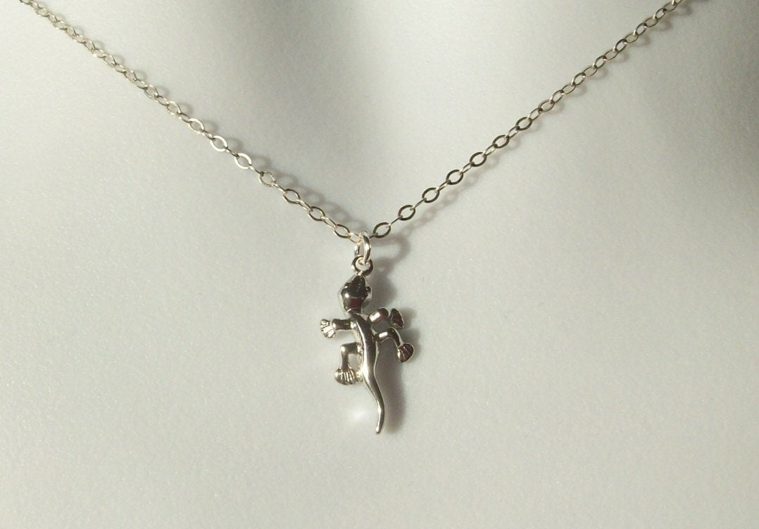 Silver Gecko Necklace - Tiny Gecko Necklace - Sterling Silver Necklace, bridesmaid gifts, grey, white, silver, Mothers Day