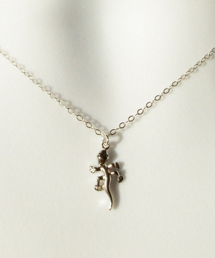 Silver Gecko Necklace - Tiny Gecko Necklace - Sterling Silver Necklace, bridesmaid gifts, grey, white, silver, Mothers Day