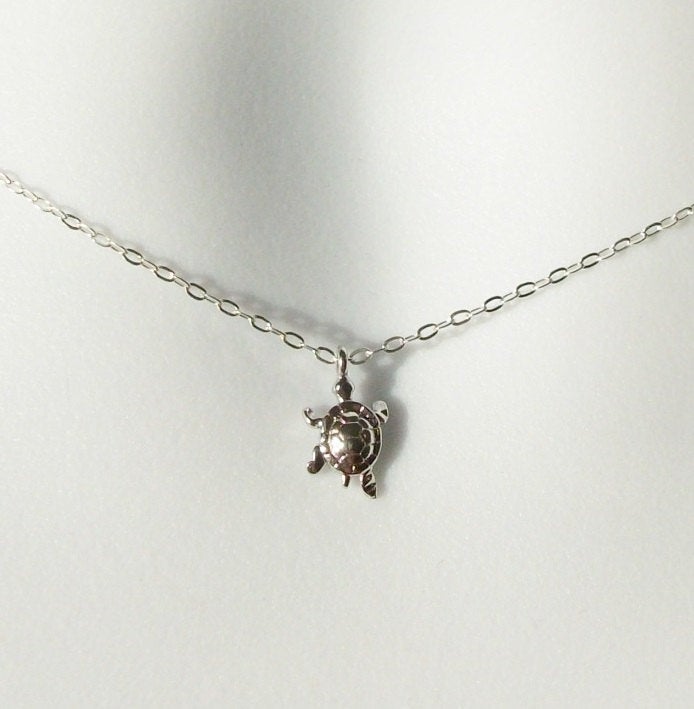 Silver Turtle Necklace - Super Tiny Silver Turtle Necklace, Sterling Silver Necklace, bridesmaid gifts, grey, white, silver, Mothers Day