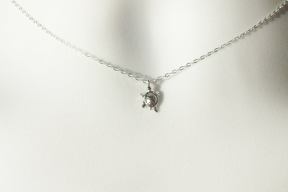 Silver Turtle Necklace - Super Tiny Silver Turtle Necklace, Sterling Silver Necklace, bridesmaid gifts, grey, white, silver, Mothers Day