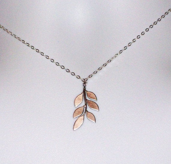 Leaf Necklace - Sterling Silver Leaf Necklace, Sterling Silver Necklace, Valentines Day, bridesmaid gifts, grey, silver, white