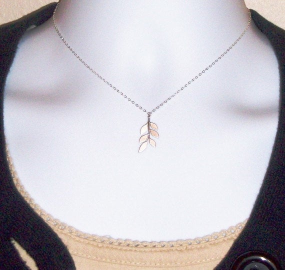 Leaf Necklace - Sterling Silver Leaf Necklace, Sterling Silver Necklace, Valentines Day, bridesmaid gifts, grey, silver, white