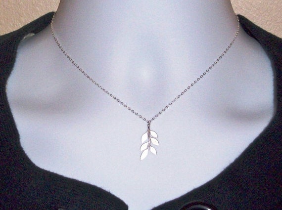 Leaf Necklace - Sterling Silver Leaf Necklace, Sterling Silver Necklace, Valentines Day, bridesmaid gifts, grey, silver, white