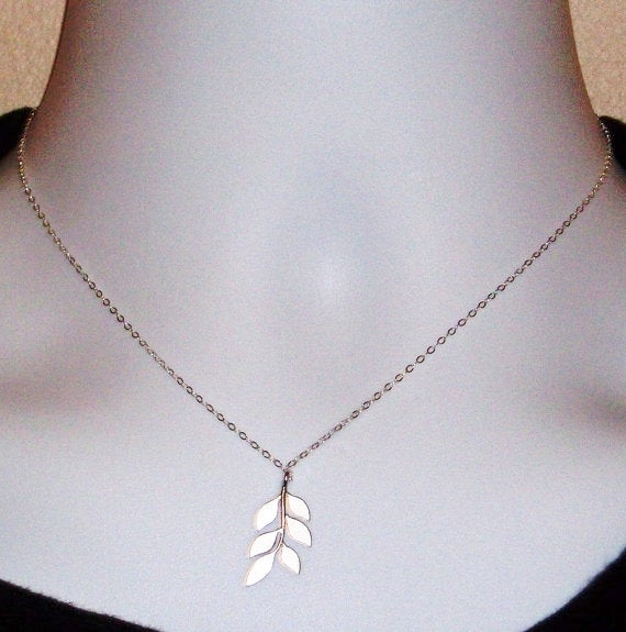 Leaf Necklace - Sterling Silver Leaf Necklace, Sterling Silver Necklace, Valentines Day, bridesmaid gifts, grey, silver, white