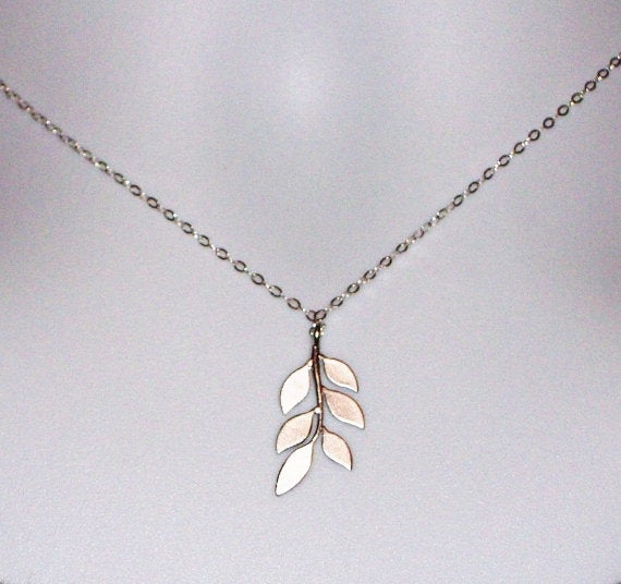 Leaf Necklace - Sterling Silver Leaf Necklace, Sterling Silver Necklace, Valentines Day, bridesmaid gifts, grey, silver, white