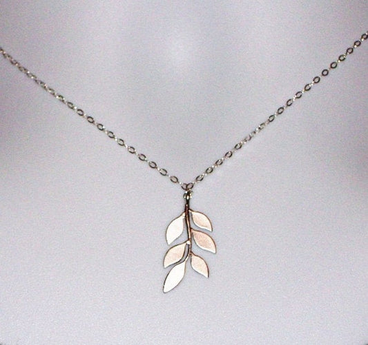 Leaf Necklace - Sterling Silver Leaf Necklace, Sterling Silver Necklace, Valentines Day, bridesmaid gifts, grey, silver, white