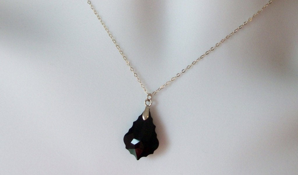 Black Necklace - Baroque Necklace - Jet Black Swarovski Baroque Pendant Necklace, Sterling Silver Necklace