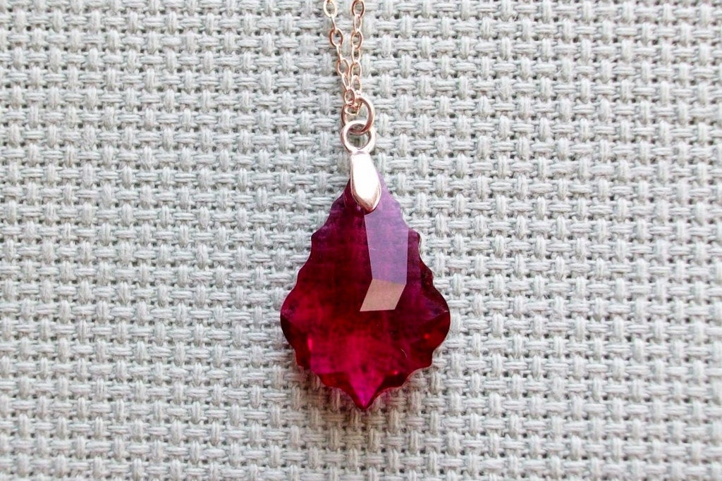 Ruby Necklace - Baroque Necklace - Ruby Swarovski Baroque Pendant Necklace, Sterling Silver Necklace