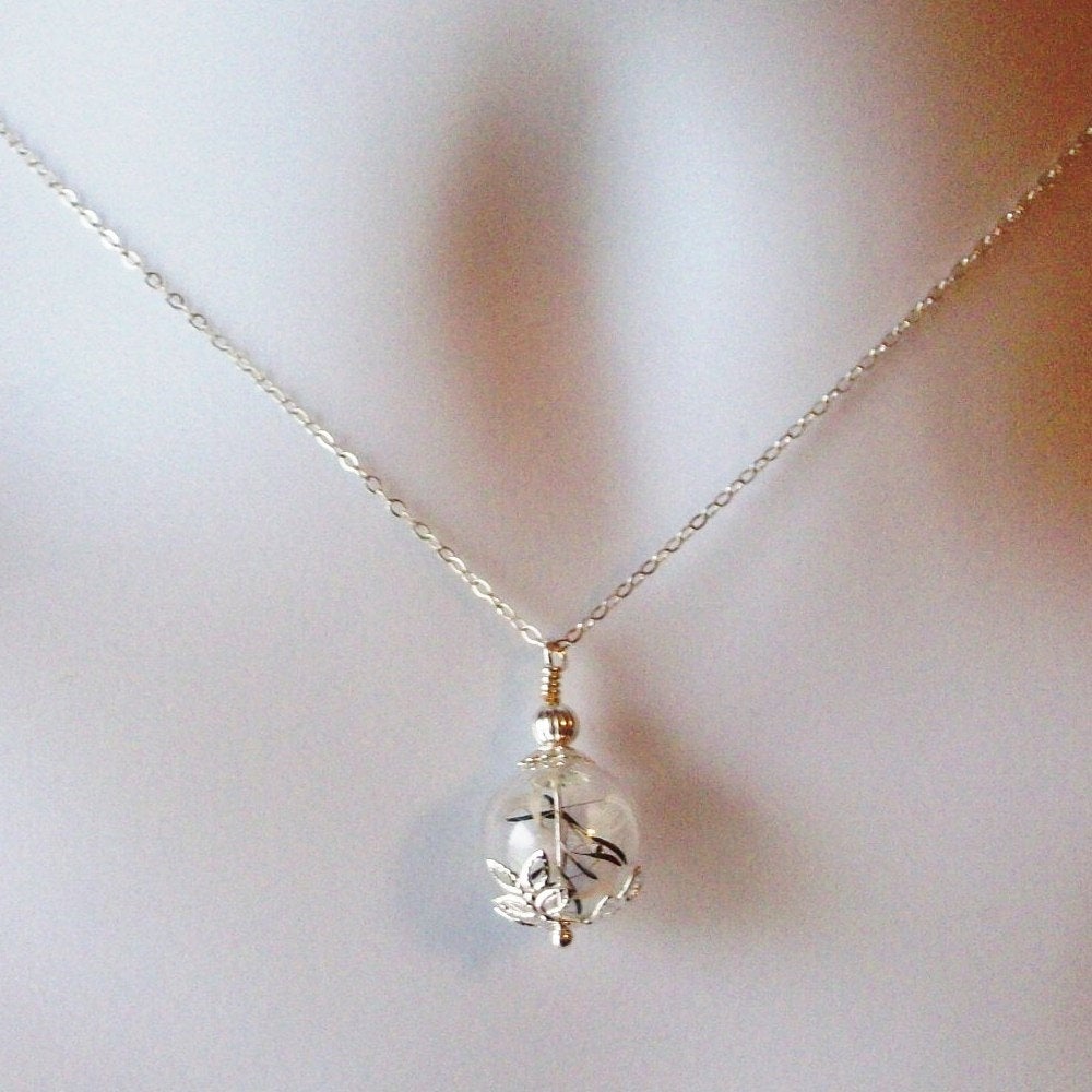 Dandelion Necklace, Wish Necklace, Silver Dandelion Necklace, Dandelion Seed Necklace, Terrarium Necklace, Bridesmaid Gifts, Christmas Gift