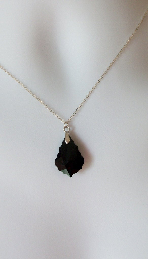 Black Necklace - Baroque Necklace - Jet Black Swarovski Baroque Pendant Necklace, Sterling Silver Necklace