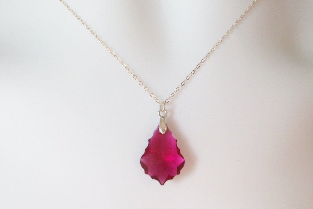 Ruby Necklace - Baroque Necklace - Ruby Swarovski Baroque Pendant Necklace, Sterling Silver Necklace