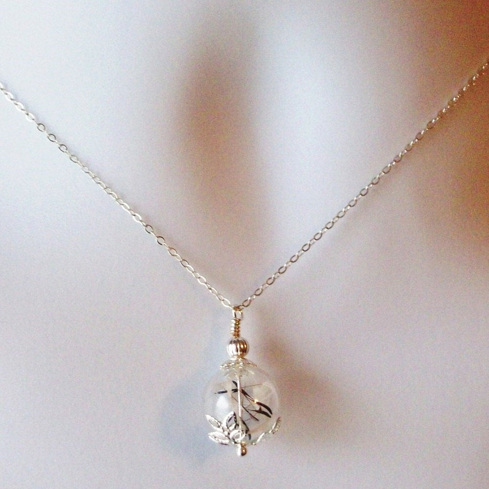Dandelion Necklace, Wish Necklace, Silver Dandelion Necklace, Dandelion Seed Necklace, Terrarium Necklace, Bridesmaid Gifts, Christmas Gift