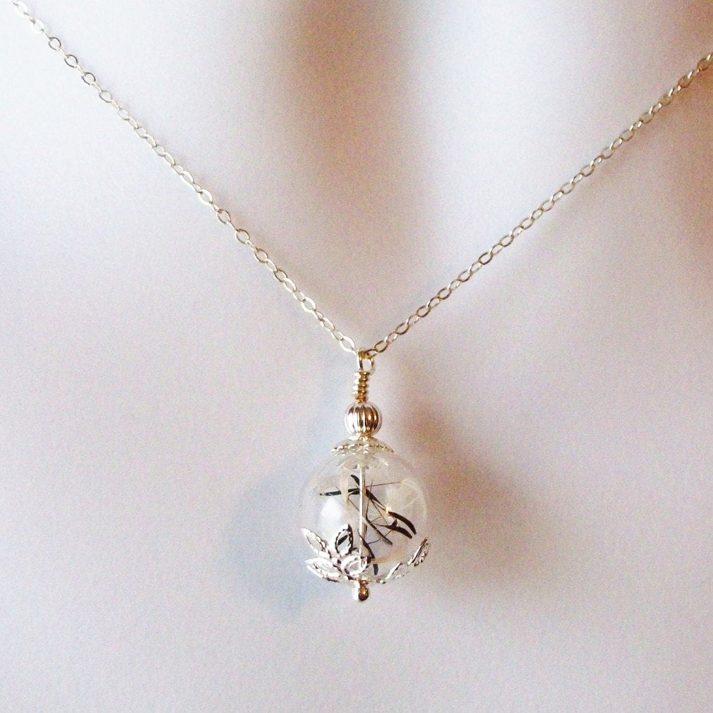 Dandelion Necklace, Wish Necklace, Silver Dandelion Necklace, Dandelion Seed Necklace, Terrarium Necklace, Bridesmaid Gifts, Christmas Gift