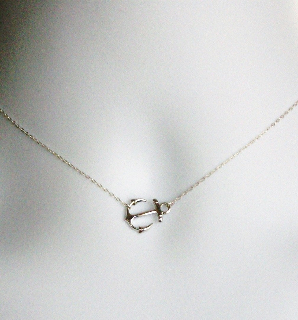 Sideways Silver Anchor Necklace - Sterling Silver and Rhodium Plated Sideways Silver Anchor Necklace, Nautical Jewelry, Navy Wife Jewelry