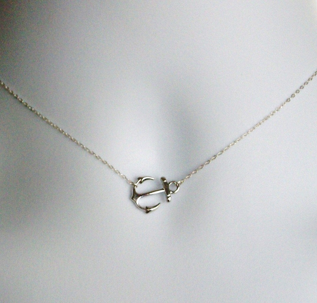 Sideways Silver Anchor Necklace - Sterling Silver and Rhodium Plated Sideways Silver Anchor Necklace, Nautical Jewelry, Navy Wife Jewelry