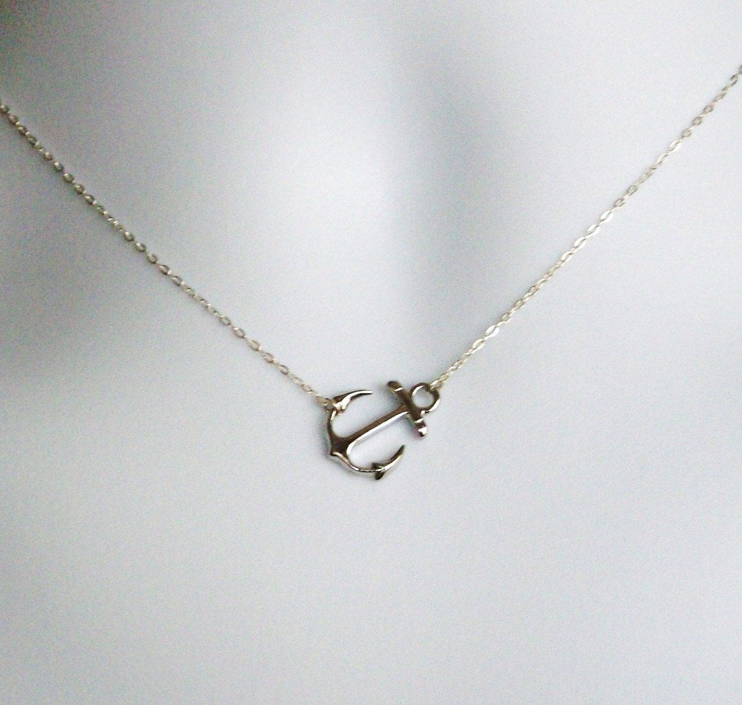 Sideways Silver Anchor Necklace - Sterling Silver and Rhodium Plated Sideways Silver Anchor Necklace, Nautical Jewelry, Navy Wife Jewelry