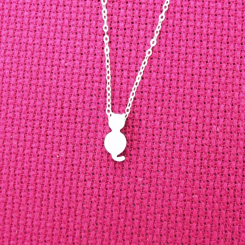 Silver Cat Necklace - Tiny Silver Cat Necklace, Sterling Silver Necklace, Christmas Gift,