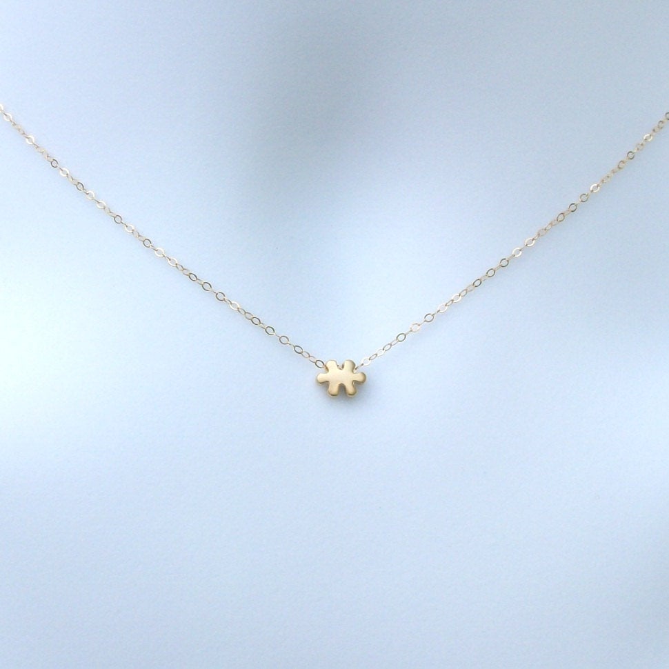 Gold Puzzle Piece Necklace - Tiny Gold Puzzle Piece Necklace, Gold Filled Necklace, bridesmaid gifts, gold, yellow, Wedding, Christmas Gift