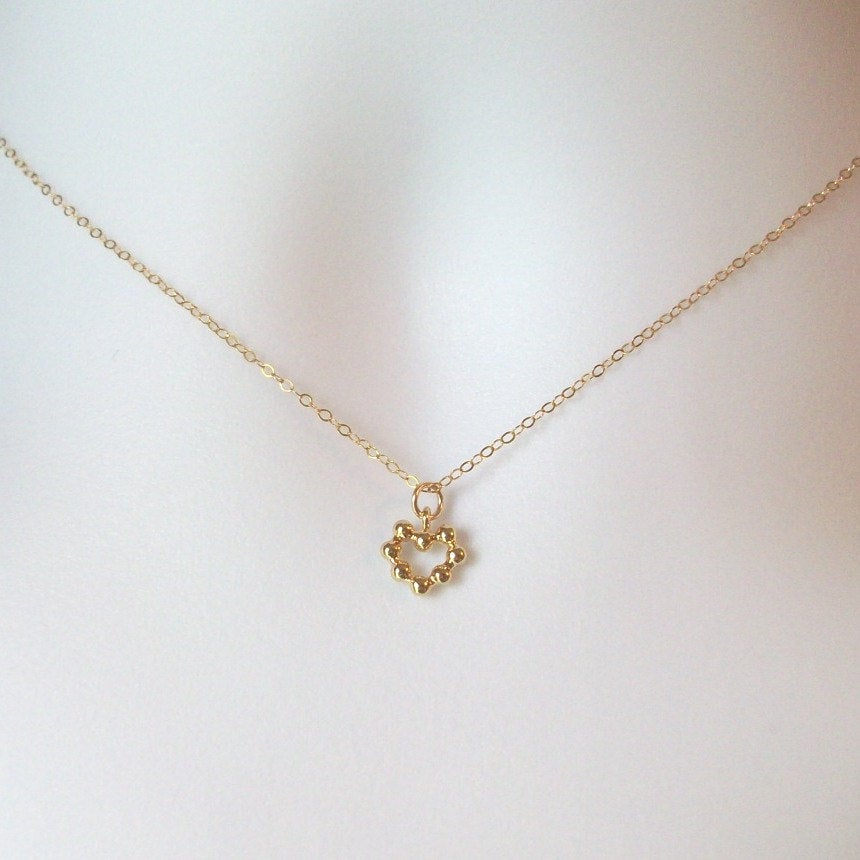 Gold Heart Necklace - Tiny Gold Studded Heart Necklace, Gold Filled Necklace, Bridesmaid gifts, Wedding, Bridal, Christmas Gift