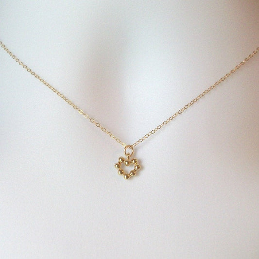 Gold Heart Necklace - Tiny Gold Studded Heart Necklace, Gold Filled Necklace, Bridesmaid gifts, Wedding, Bridal, Christmas Gift